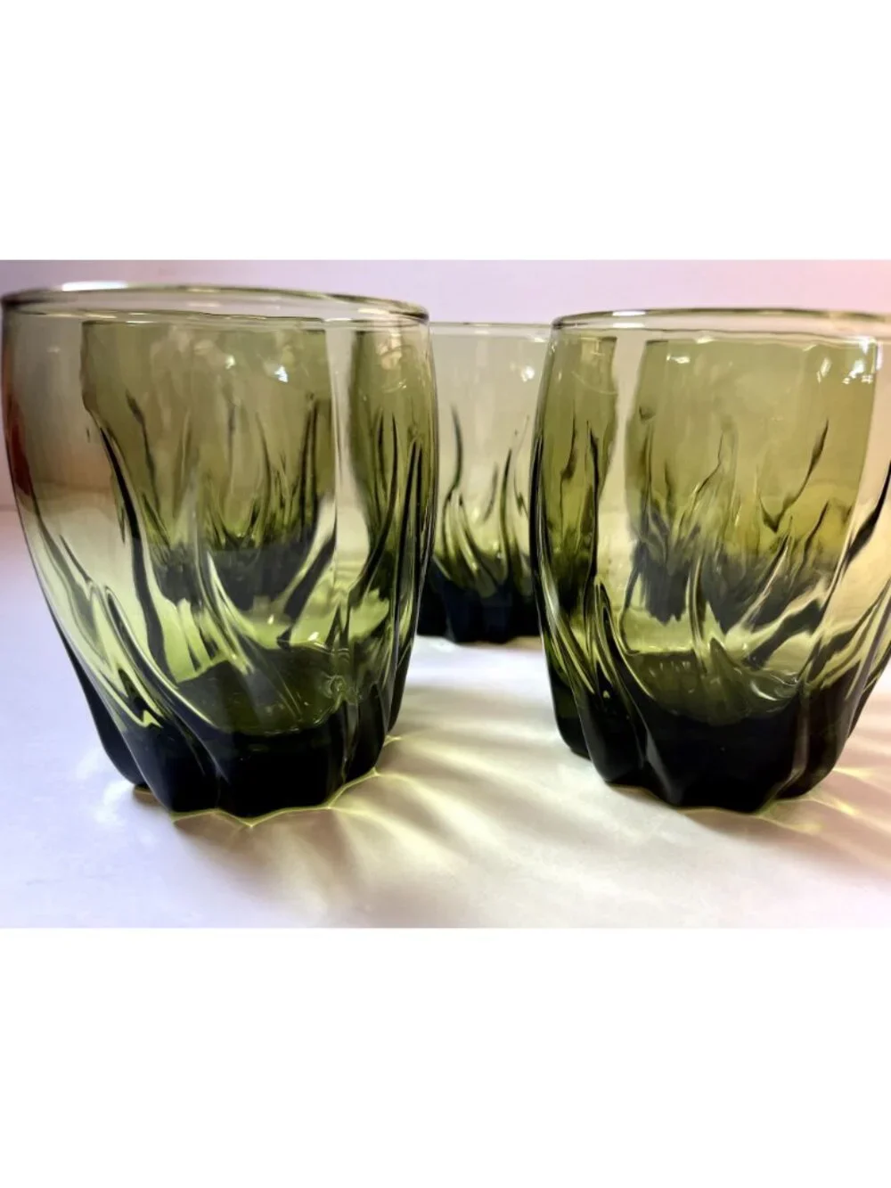 Vintage Green Swirl Tumbler Lowball Glasses Barware Anchor Hocking Set of 5